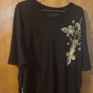 Affliction black yellow white print tee shirt 3xl